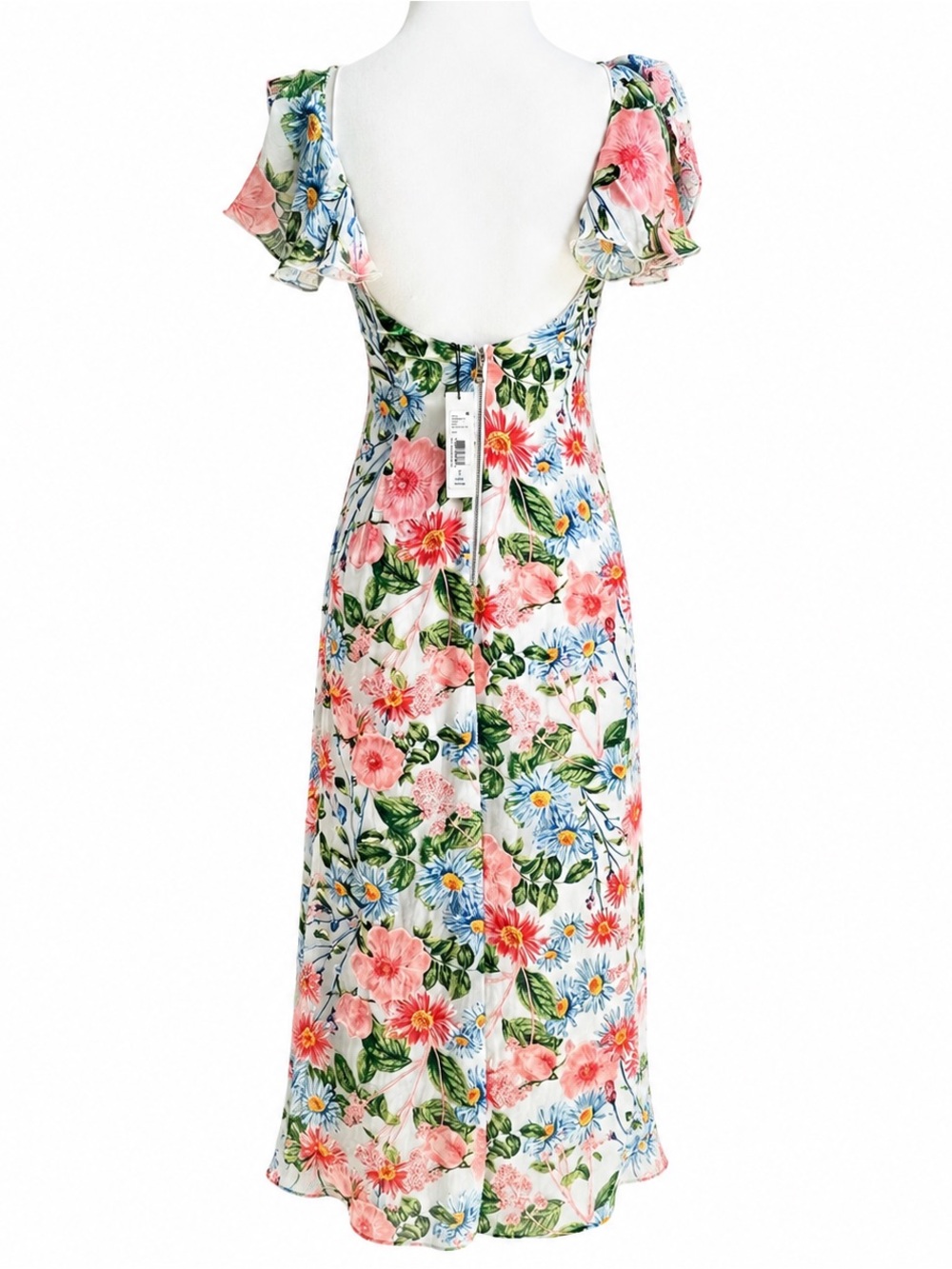 NWT Alice + Olivia Coral & Blue Floral Cold-Shoulder Maxi Dress - Picture 2 of 5